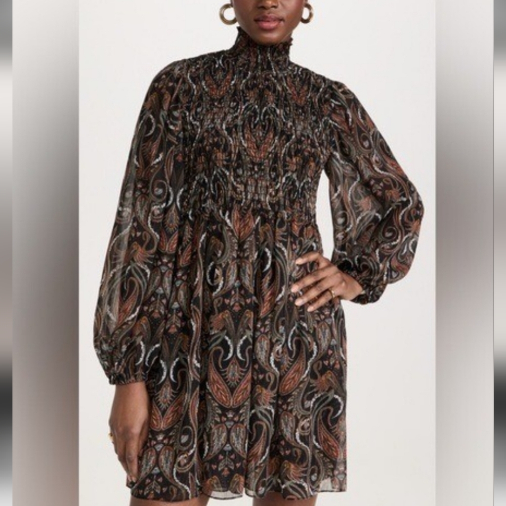 Misa LA women’s smocked Paisley Long Sleeve mini Dress Size S new with tags